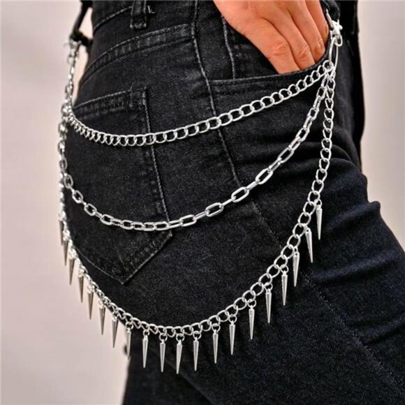 Silver Spike Punk Pant Chain | Biker Jean Chain | Unisex Rockstar Accessory - Picture 2 of 4